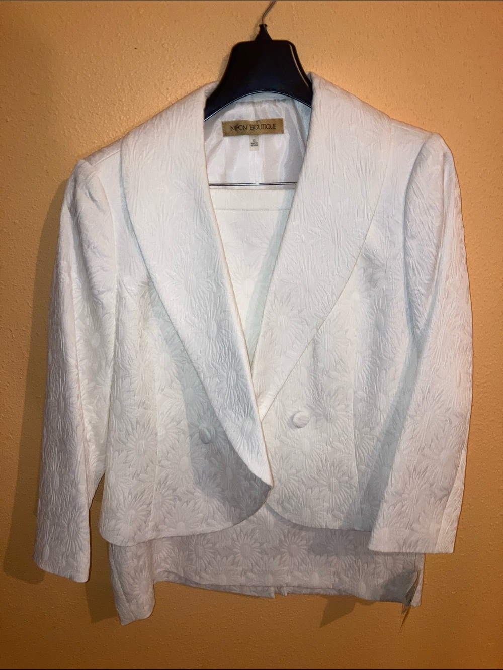 Nipon Boutique White Textured Double-Breasted Blazer
